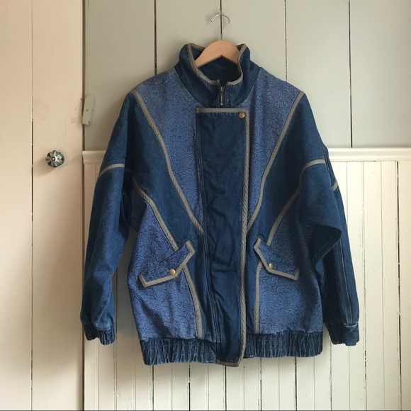 🎉H.P. Vintage Floral Denim Coat Jean Jacket L - Picture 14 of 15